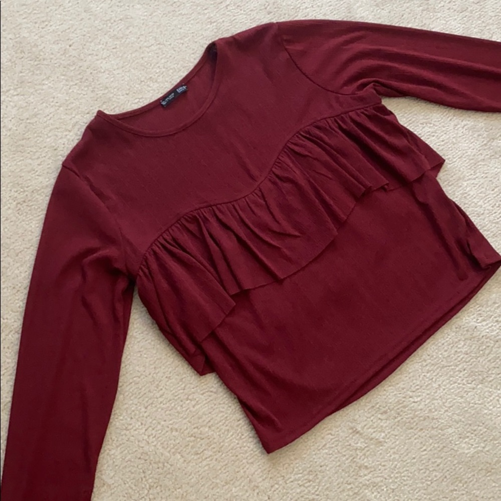 Zara maroon fringe frill top